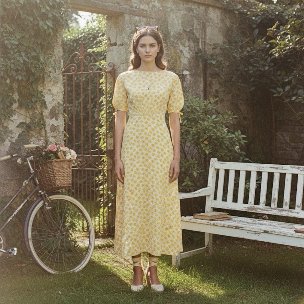 FAITHFULL THE BRAND BRIDA YELLOW FLORAL PRINT SHORT SLEEVE MIDI DRESS 4